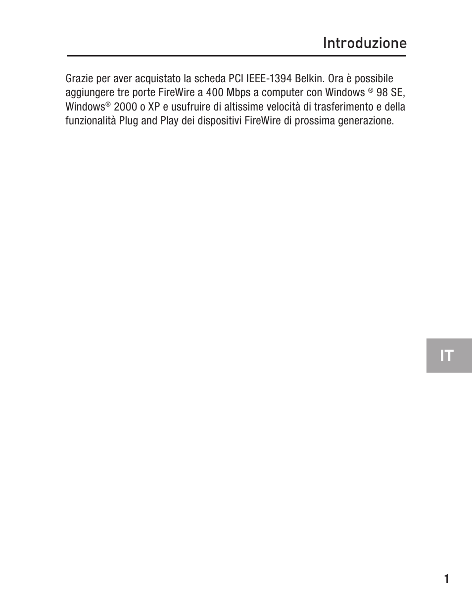 Introduzione, It introduzione | Belkin F5U502 User Manual | Page 95 / 112
