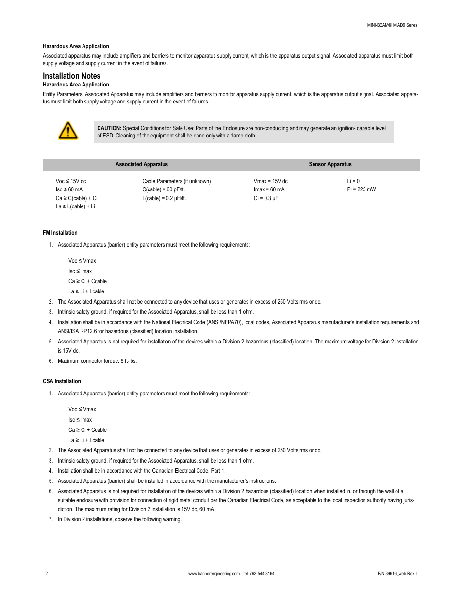 Banner MINI-BEAM Namur DC Series User Manual | Page 2 / 9