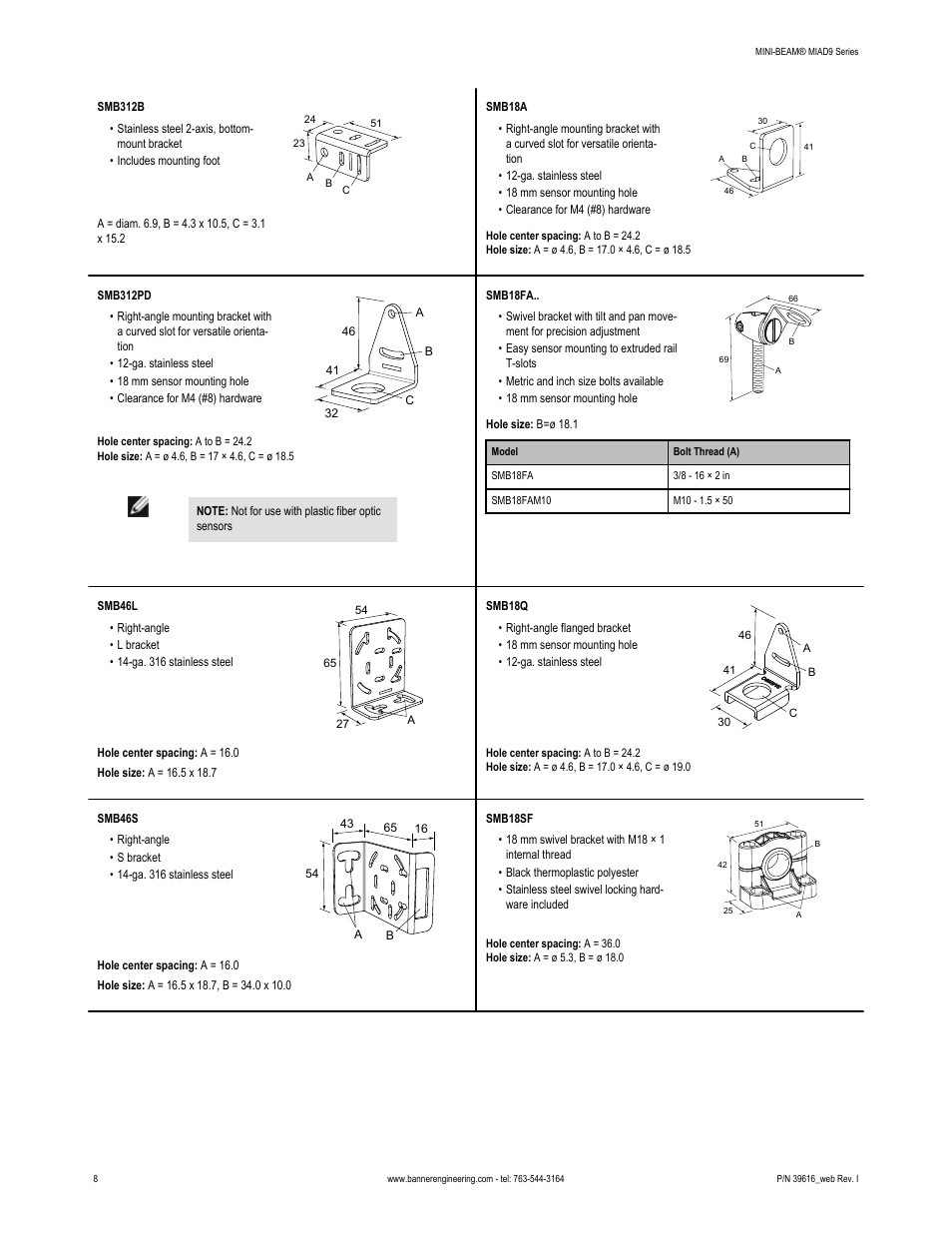 Banner MINI-BEAM Namur DC Series User Manual | Page 8 / 9