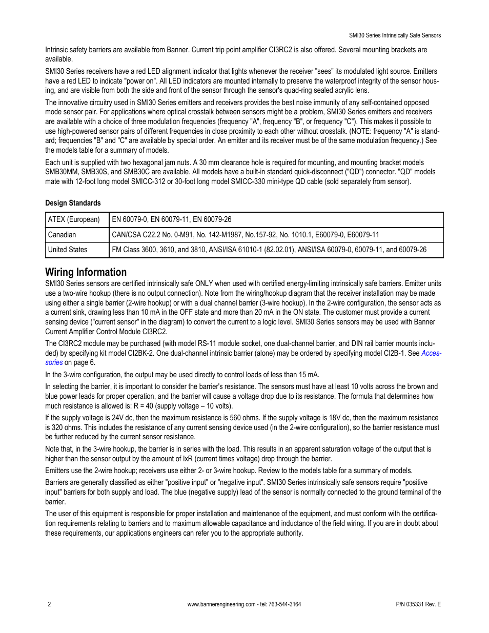 Wiring information | Banner SMI30 Series—Intrinsically Safe User Manual | Page 2 / 8