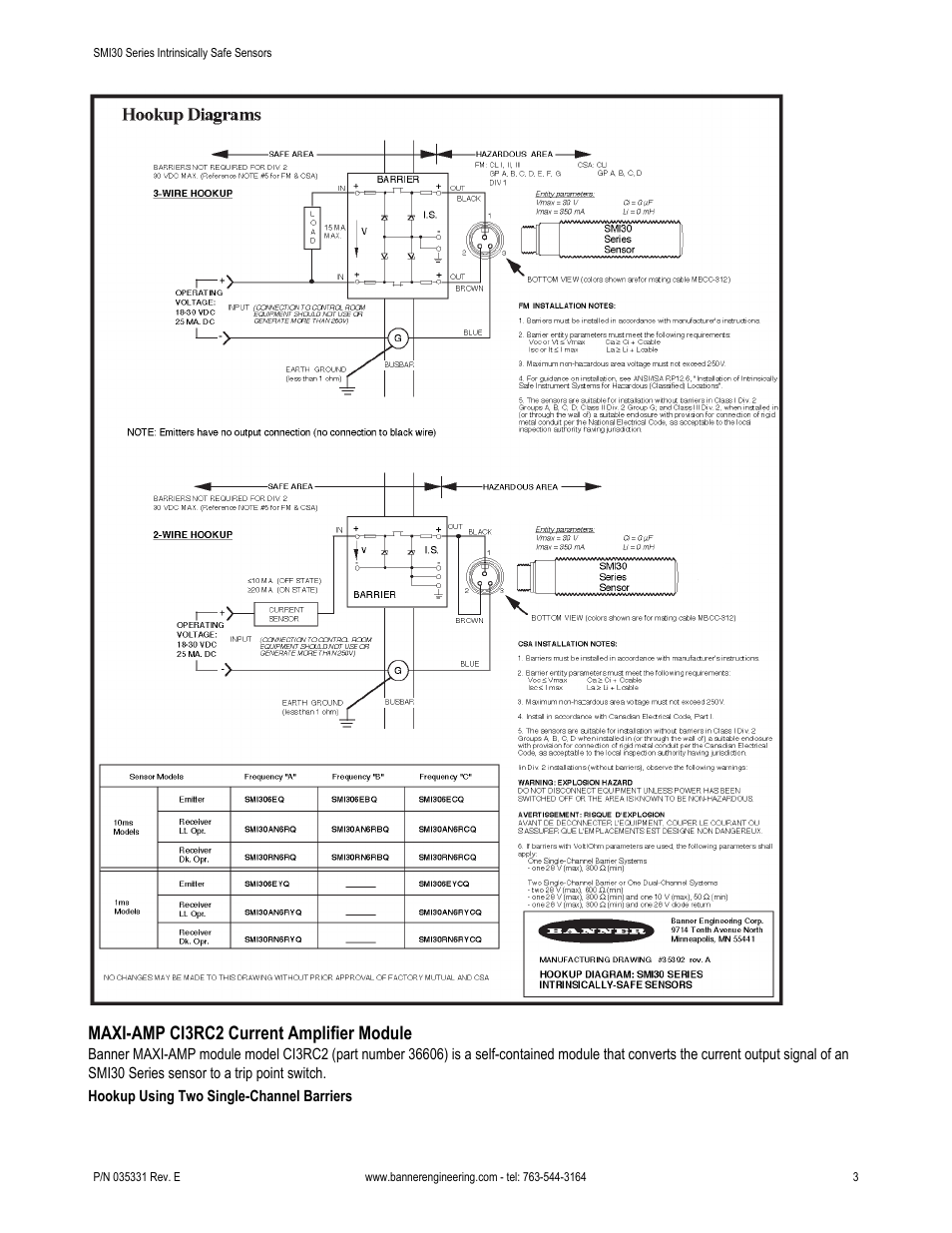 Maxi-amp ci3rc2 current amplifier module | Banner SMI30 Series—Intrinsically Safe User Manual | Page 3 / 8