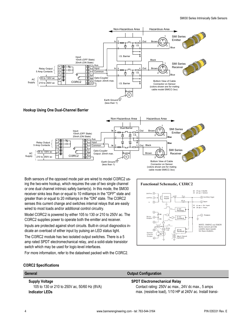 Hookup using one dual-channel barrier | Banner SMI30 Series—Intrinsically Safe User Manual | Page 4 / 8