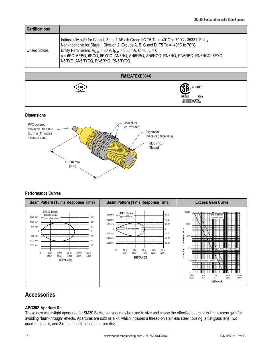 Bracket. see, Accessories, 30 v, i | 350 ma, c, 0, l, Dimensions | Banner SMI30 Series—Intrinsically Safe User Manual | Page 6 / 8