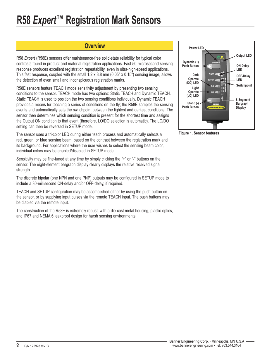 R58 expert, Registration mark sensors, Overview | Banner R58 Registration Mark Sensors User Manual | Page 2 / 12