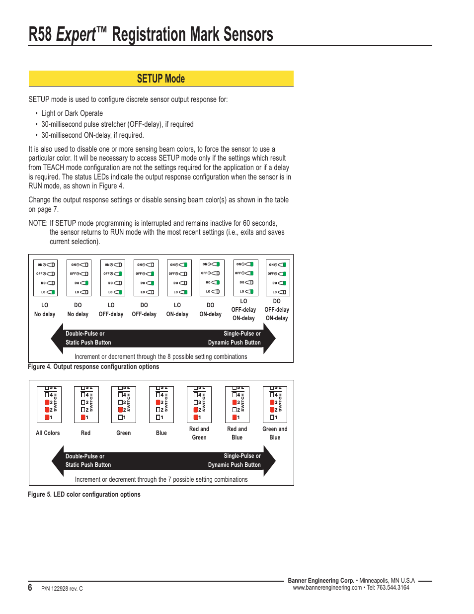 R58 expert, Registration mark sensors, Setup mode | Banner R58 Registration Mark Sensors User Manual | Page 6 / 12