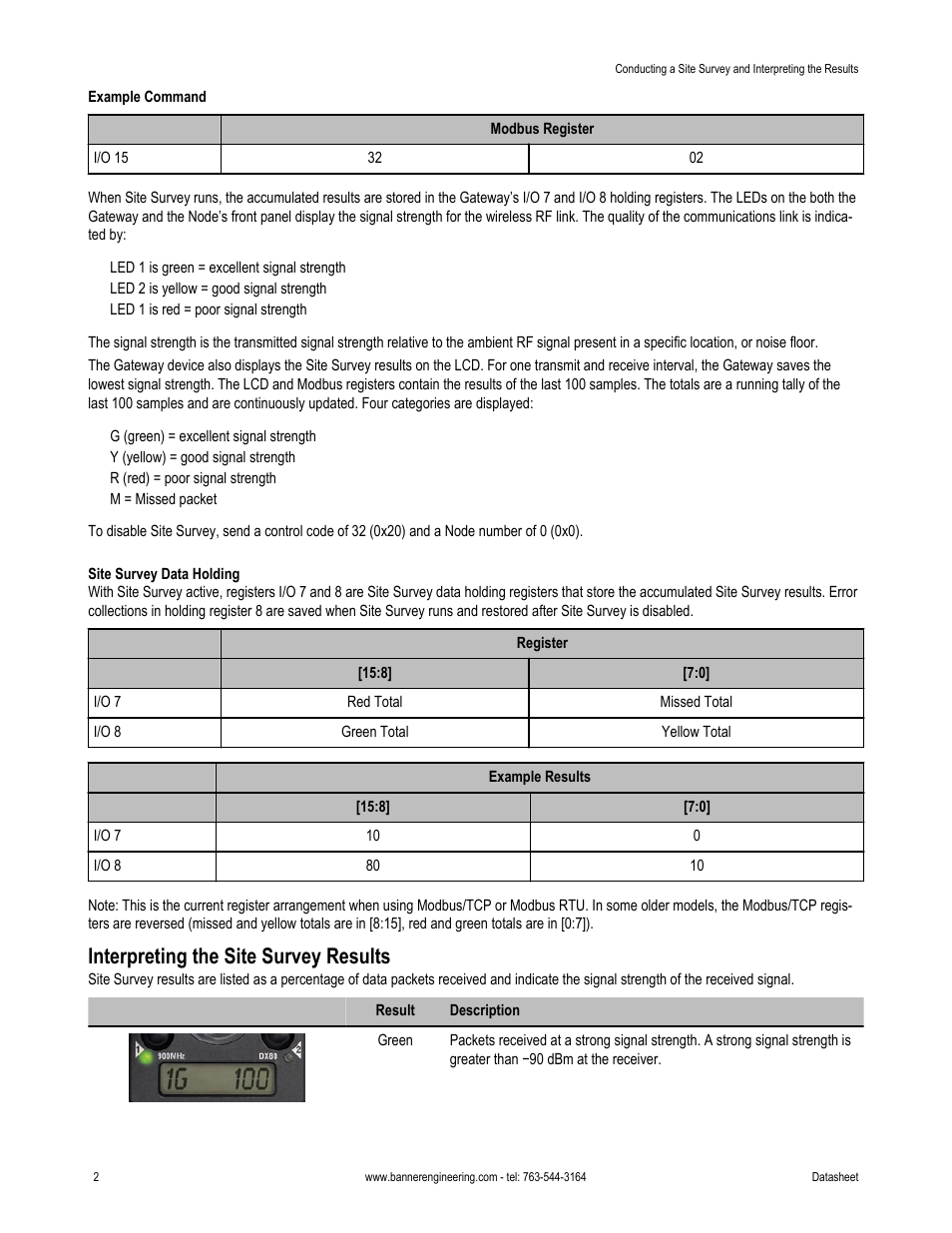 Interpreting the site survey results | Banner SureCross DX80 Wireless Networks User Manual | Page 2 / 3