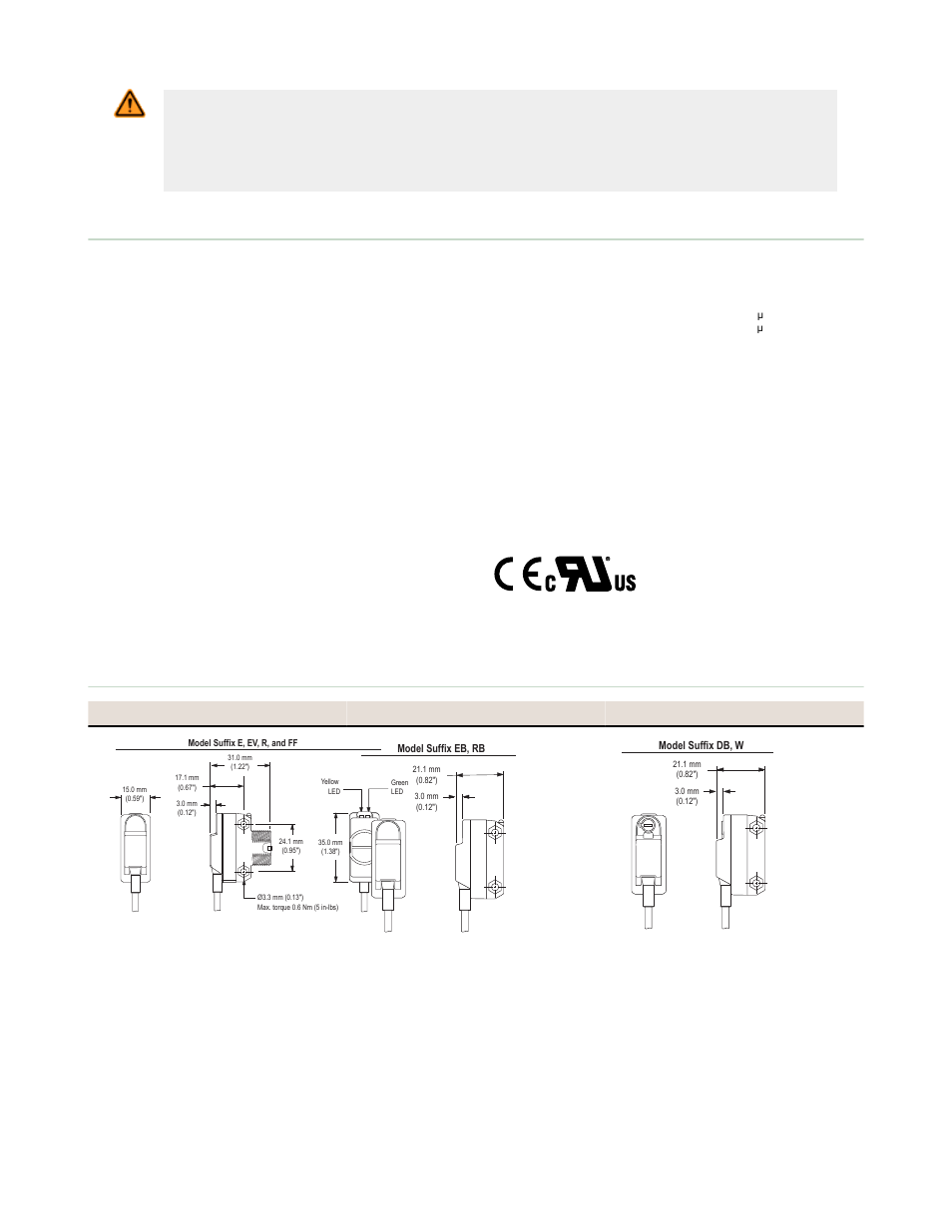 Specifications, Dimensions and features | Banner WORLD-BEAM QS18 Standard Series User Manual | Page 3 / 10