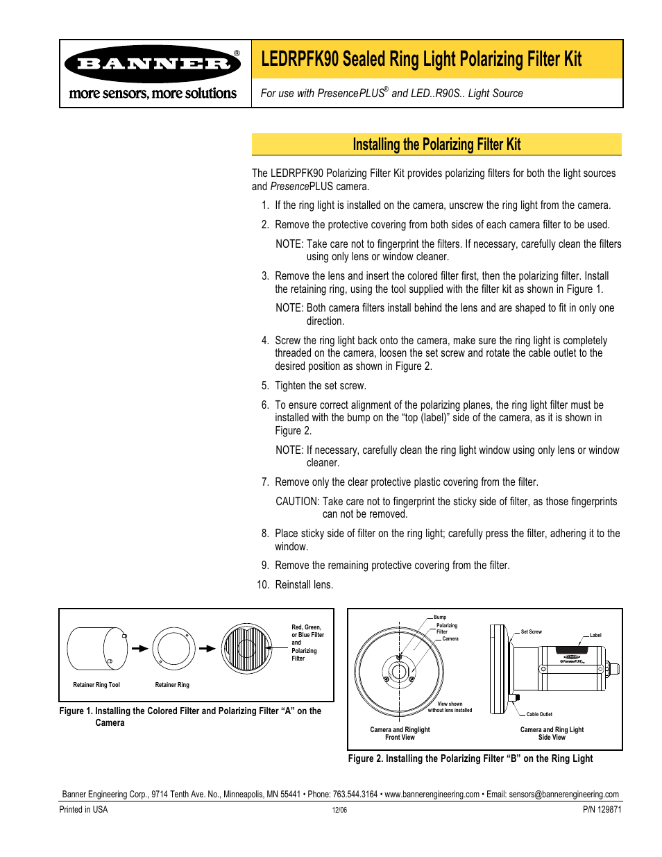 Banner PresencePLUS Lighting User Manual | 1 page