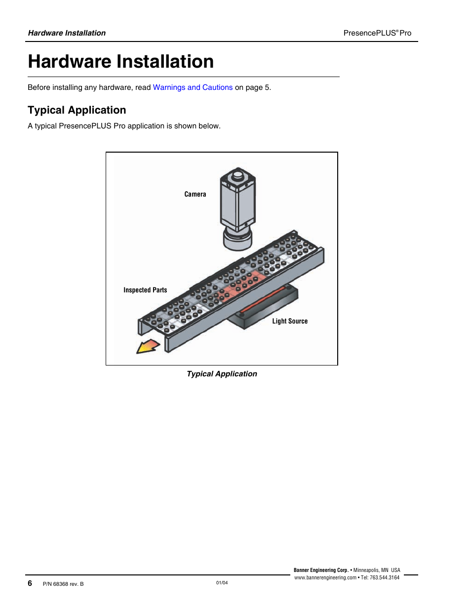 Hardware installation, Typical application | Banner PresencePLUS Pro—PRO Camera User Manual | Page 12 / 46