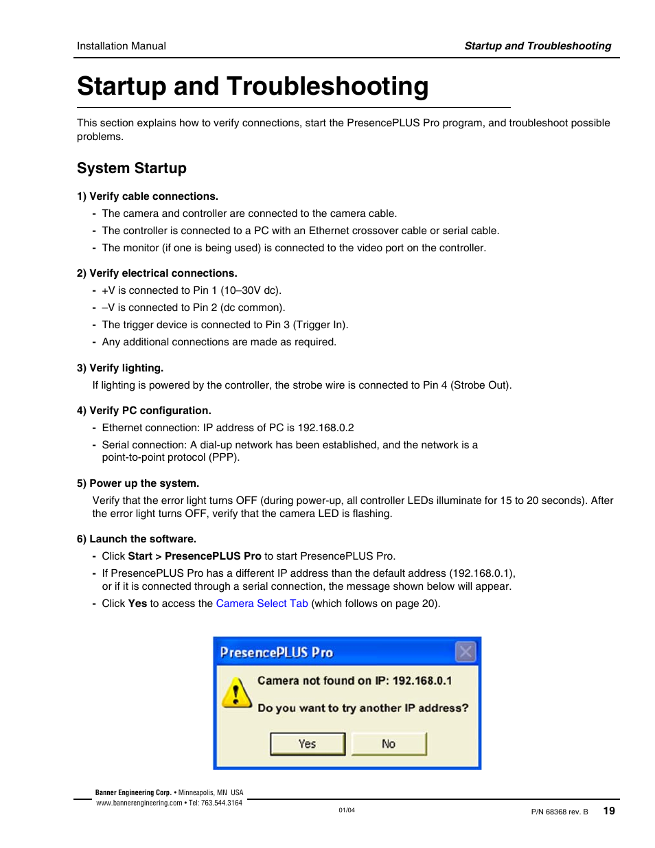 Startup and troubleshooting, System startup | Banner PresencePLUS Pro—PRO Camera User Manual | Page 25 / 46