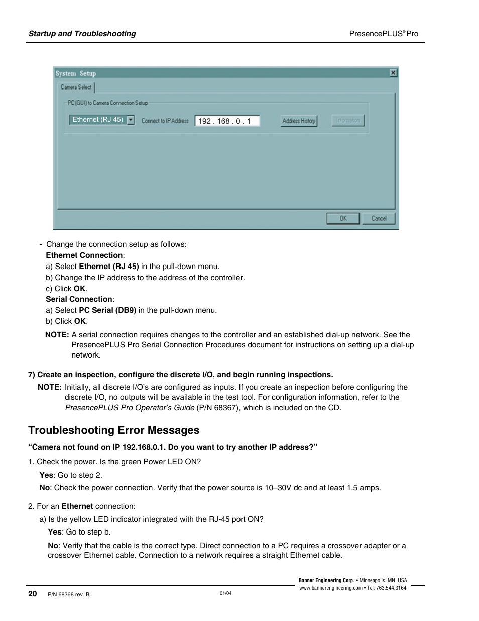 Troubleshooting error messages | Banner PresencePLUS Pro—PRO Camera User Manual | Page 26 / 46