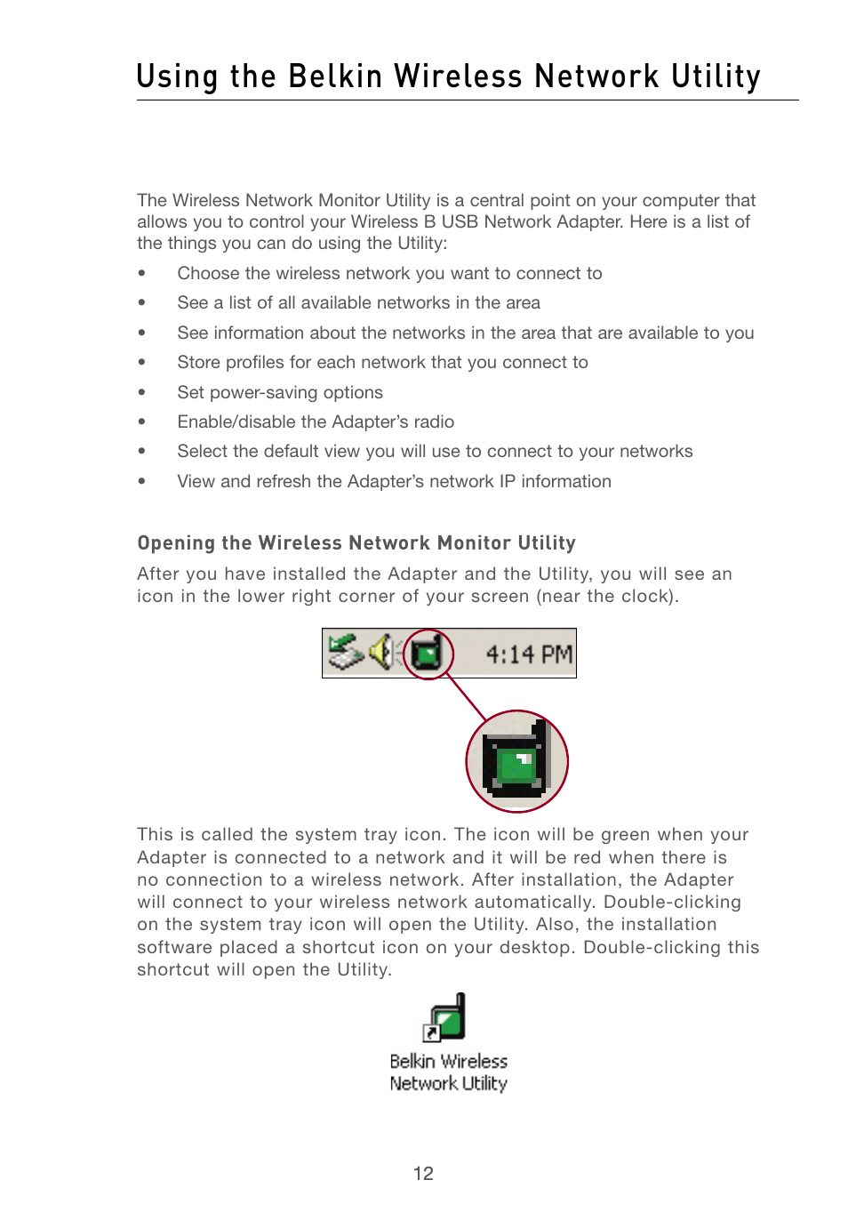 Using the belkin wireless network utility | Belkin F5D6051 User Manual | Page 14 / 42