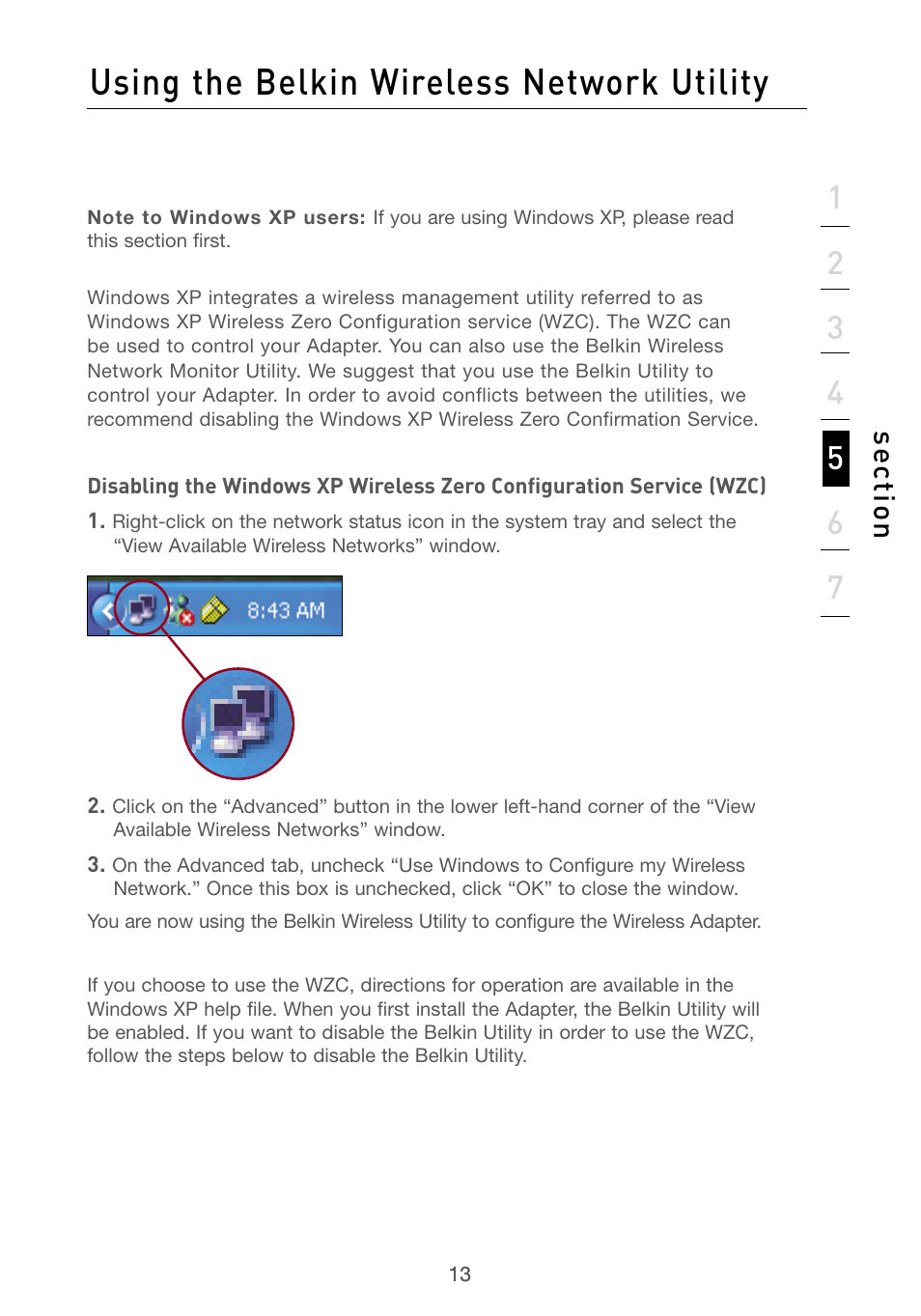 Using the belkin wireless network utility, Se ct io n | Belkin F5D6051 User Manual | Page 15 / 42