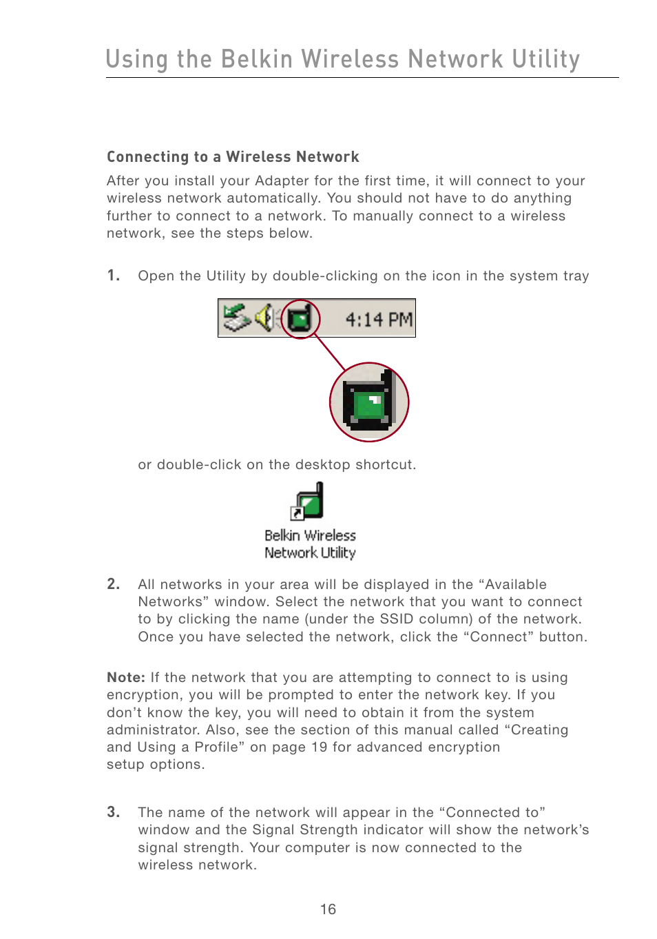 Using the belkin wireless network utility | Belkin F5D6051 User Manual | Page 18 / 42
