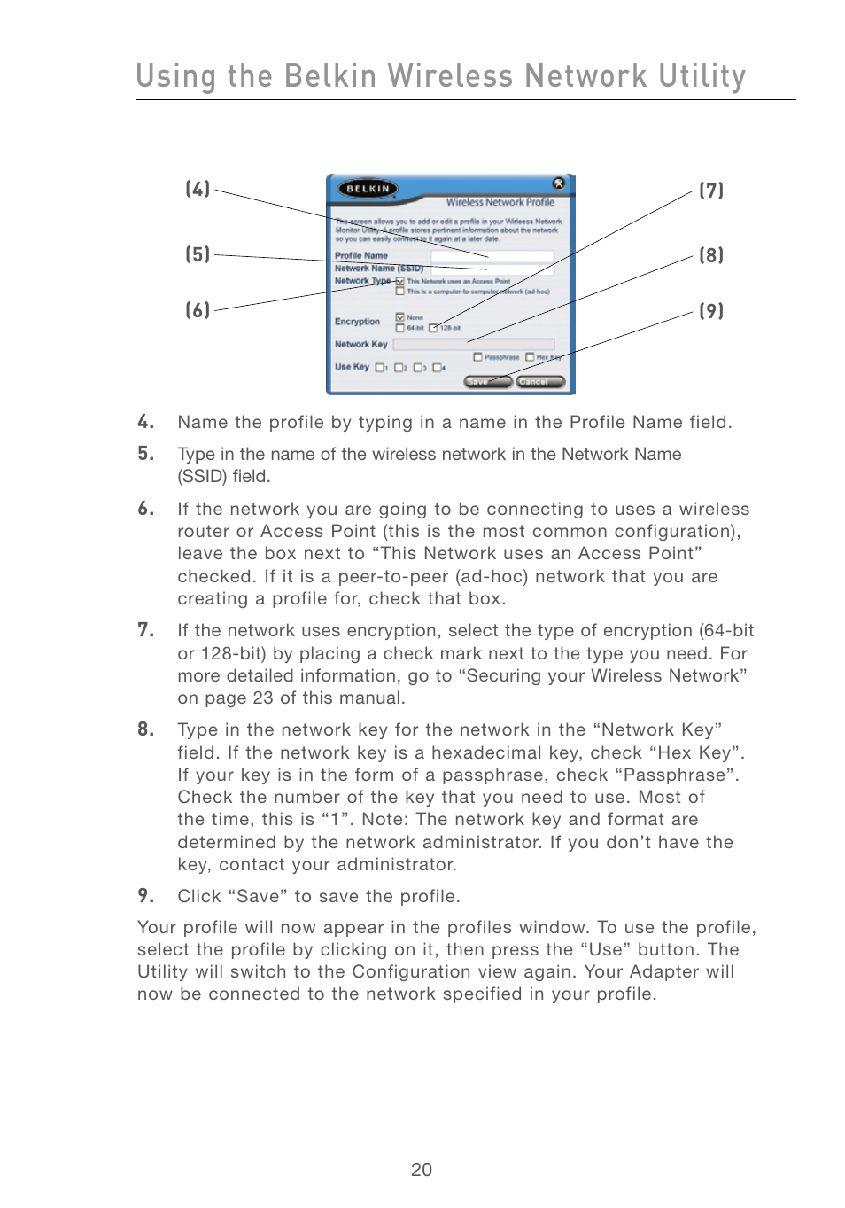 Using the belkin wireless network utility | Belkin F5D6051 User Manual | Page 22 / 42