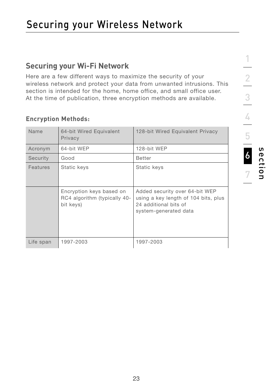 Securing your wireless network, Se ct io n, Securing your wi-fi network | Belkin F5D6051 User Manual | Page 25 / 42