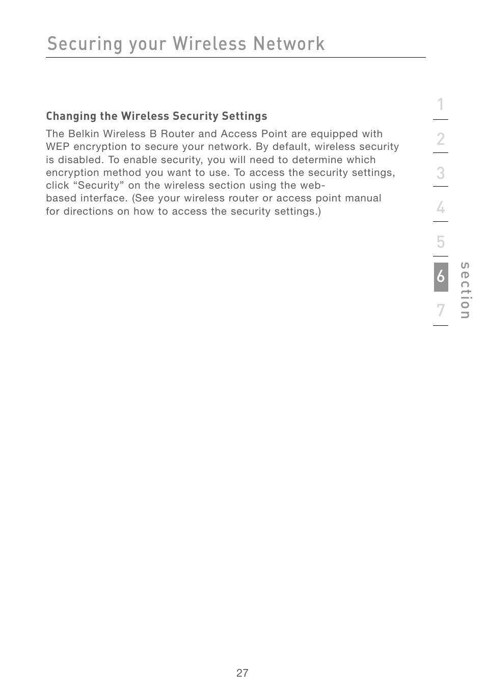 Securing your wireless network | Belkin F5D6051 User Manual | Page 29 / 42