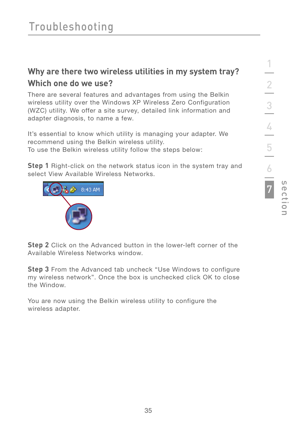 Troubleshooting, Se ct io n | Belkin F5D6051 User Manual | Page 37 / 42