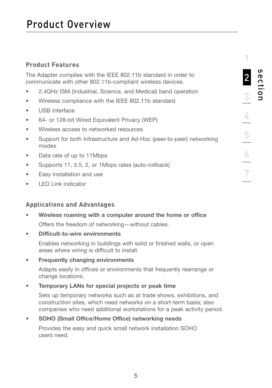 Introduction, Product overview, Se ct io n | Belkin F5D6051 User Manual | Page 7 / 42