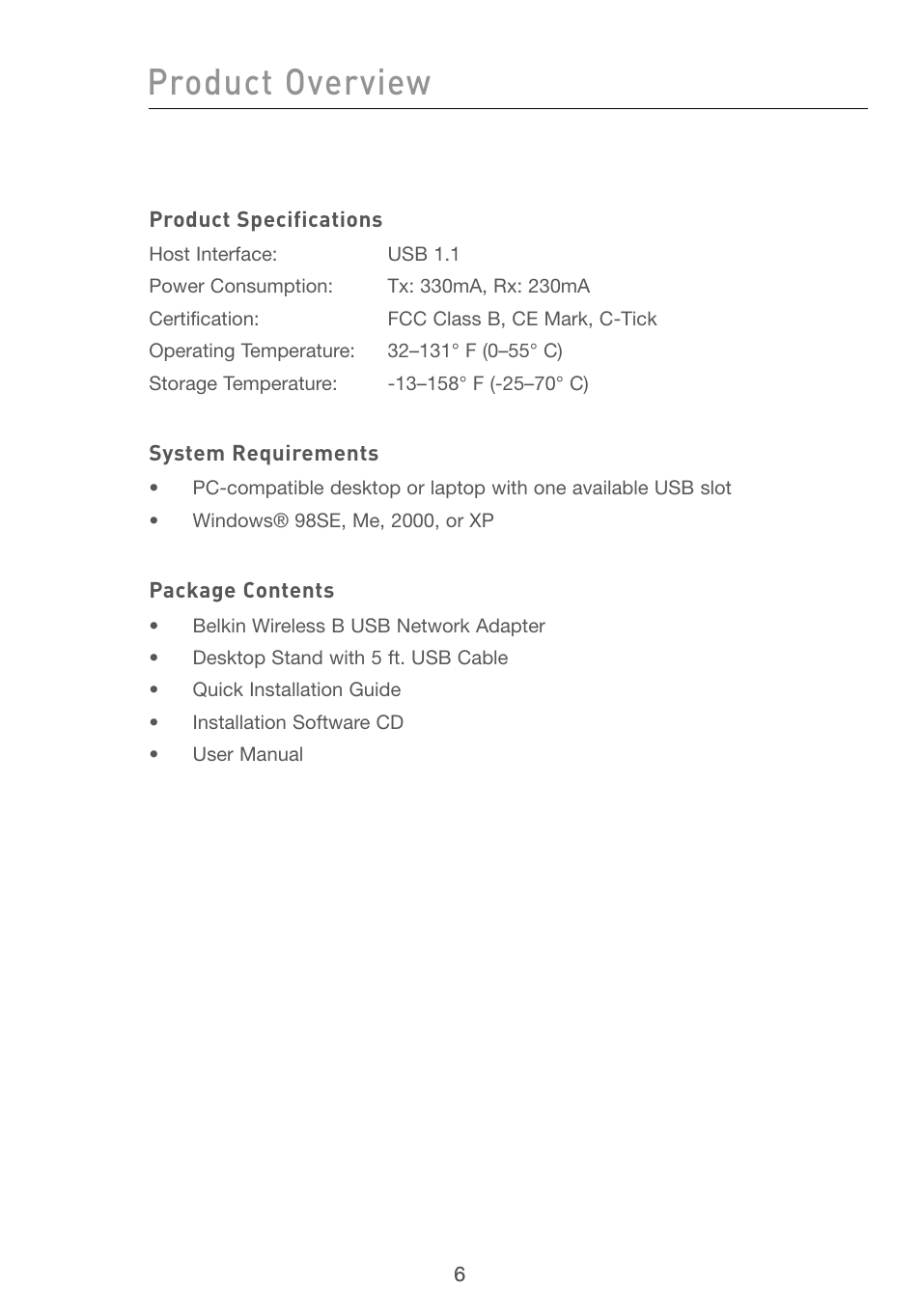 Product overview | Belkin F5D6051 User Manual | Page 8 / 42