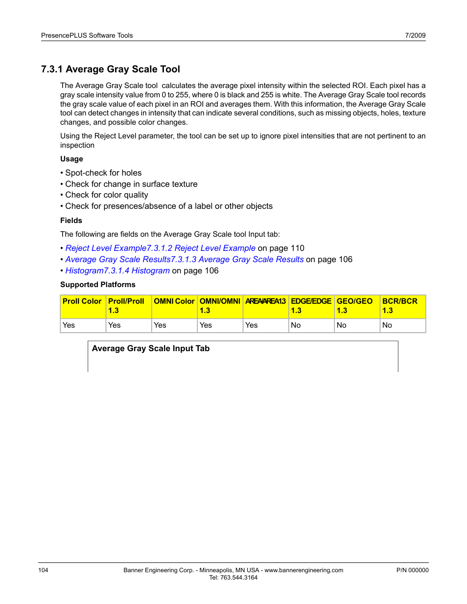 1 average gray scale tool | Banner PresencePLUS P4 Series User Manual | Page 104 / 254