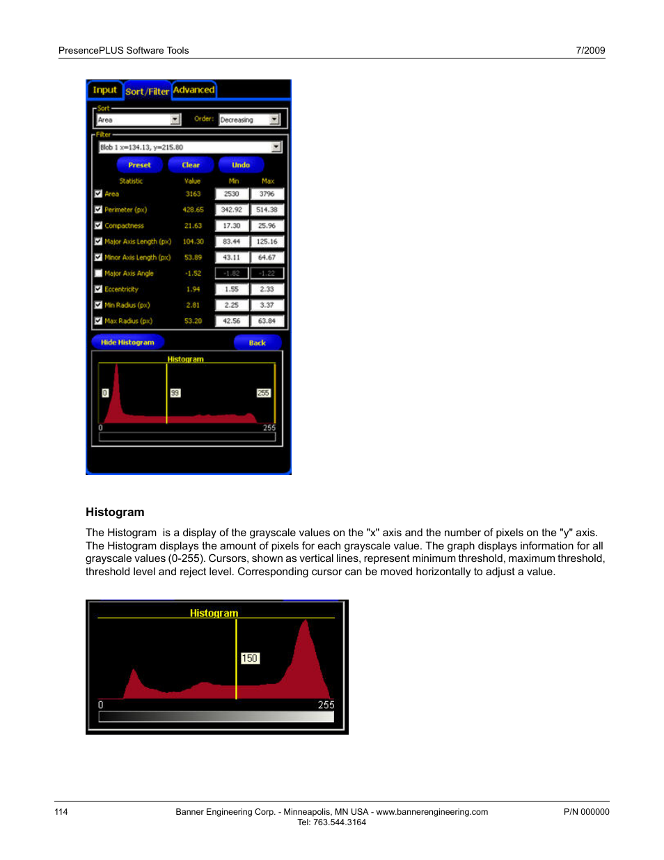 Histogram, Histogram7.3.2.5 histogram | Banner PresencePLUS P4 Series User Manual | Page 114 / 254