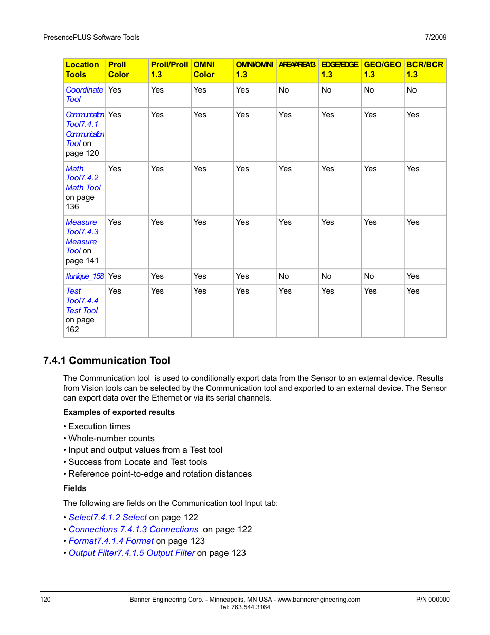 1 communication tool | Banner PresencePLUS P4 Series User Manual | Page 120 / 254