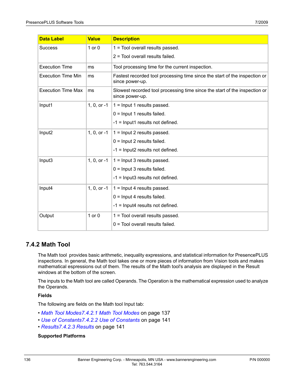 2 math tool, Math tool7.4.2 math tool | Banner PresencePLUS P4 Series User Manual | Page 136 / 254