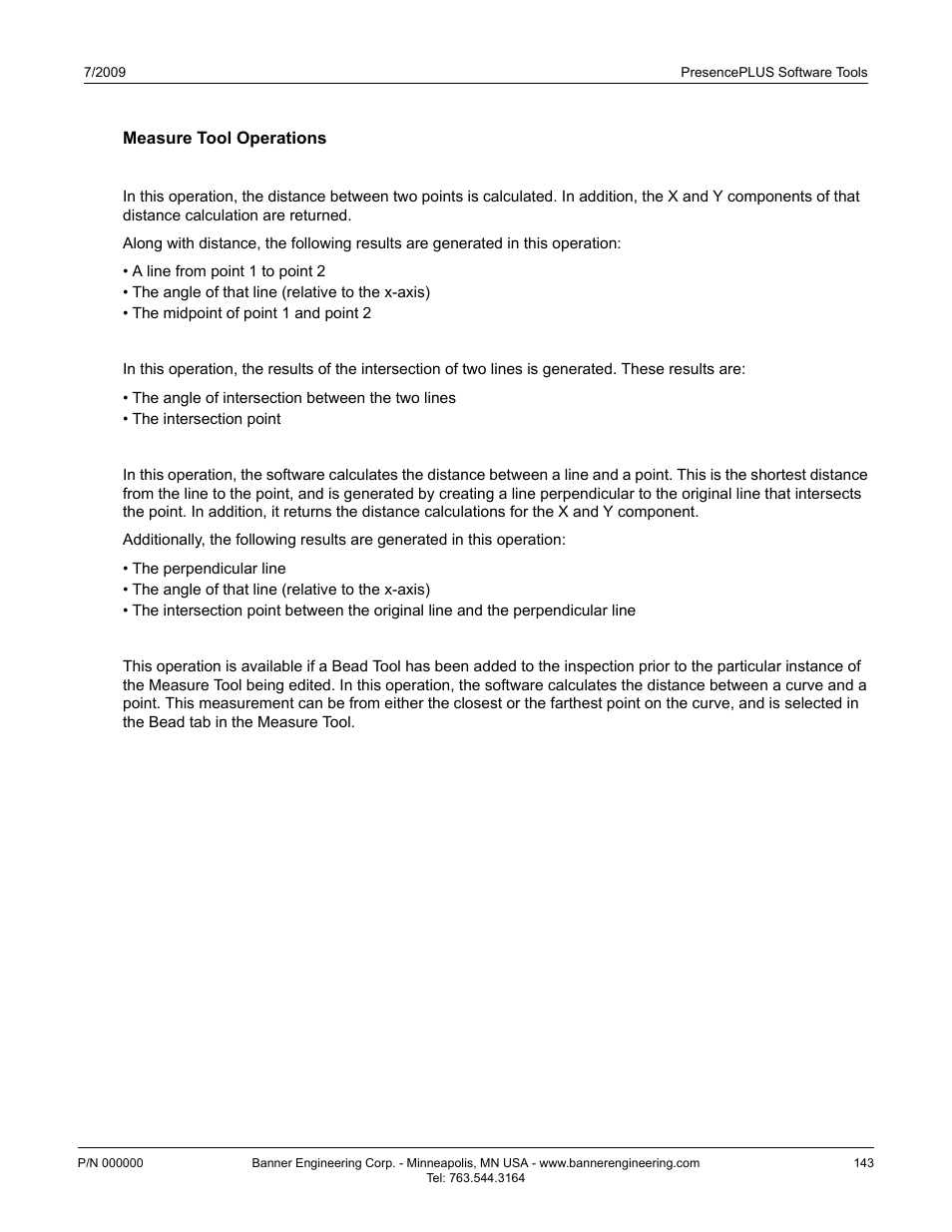 Measure tool operations, Measure from a point to a point, Intersect two lines | Measure from a line to a point, Measure from a curve to a point | Banner PresencePLUS P4 Series User Manual | Page 143 / 254