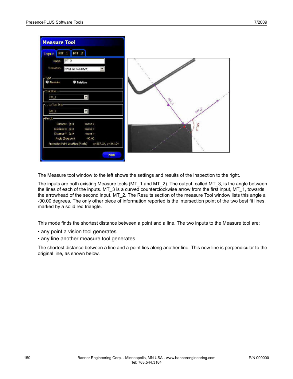 How the tool measures a line and a point | Banner PresencePLUS P4 Series User Manual | Page 150 / 254