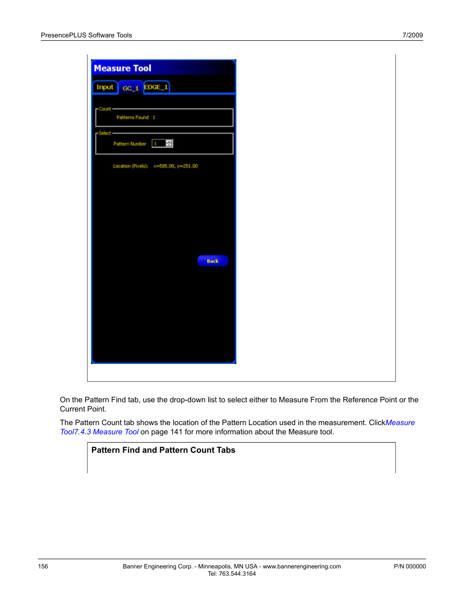 Measure tool pattern find/count tab | Banner PresencePLUS P4 Series User Manual | Page 156 / 254