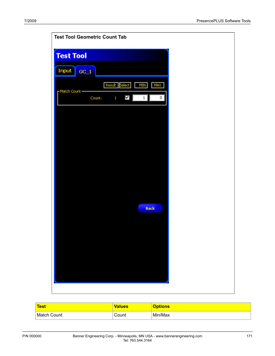 Test tool pattern count tab | Banner PresencePLUS P4 Series User Manual | Page 171 / 254
