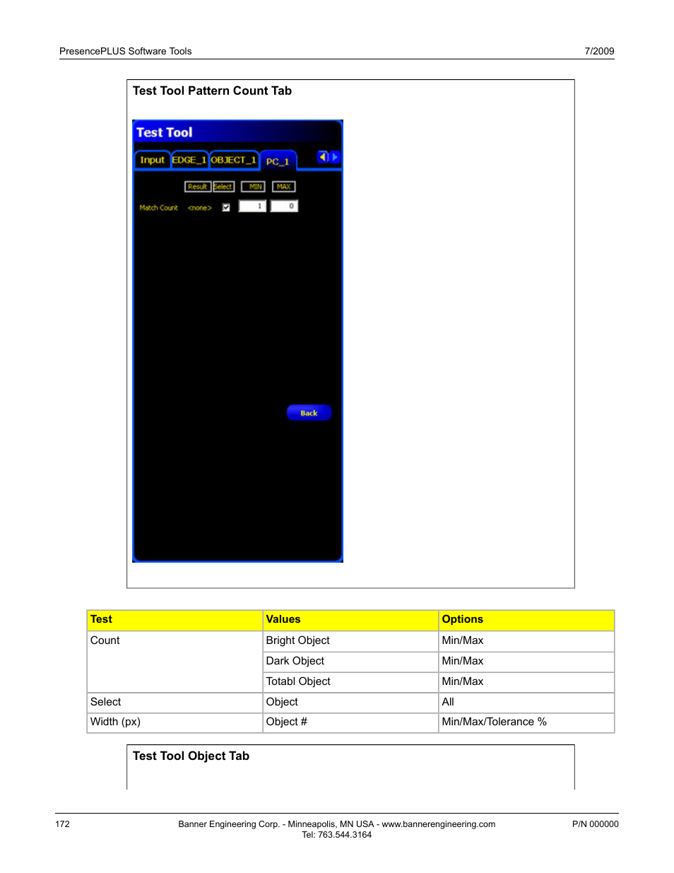 Test tool object tab | Banner PresencePLUS P4 Series User Manual | Page 172 / 254