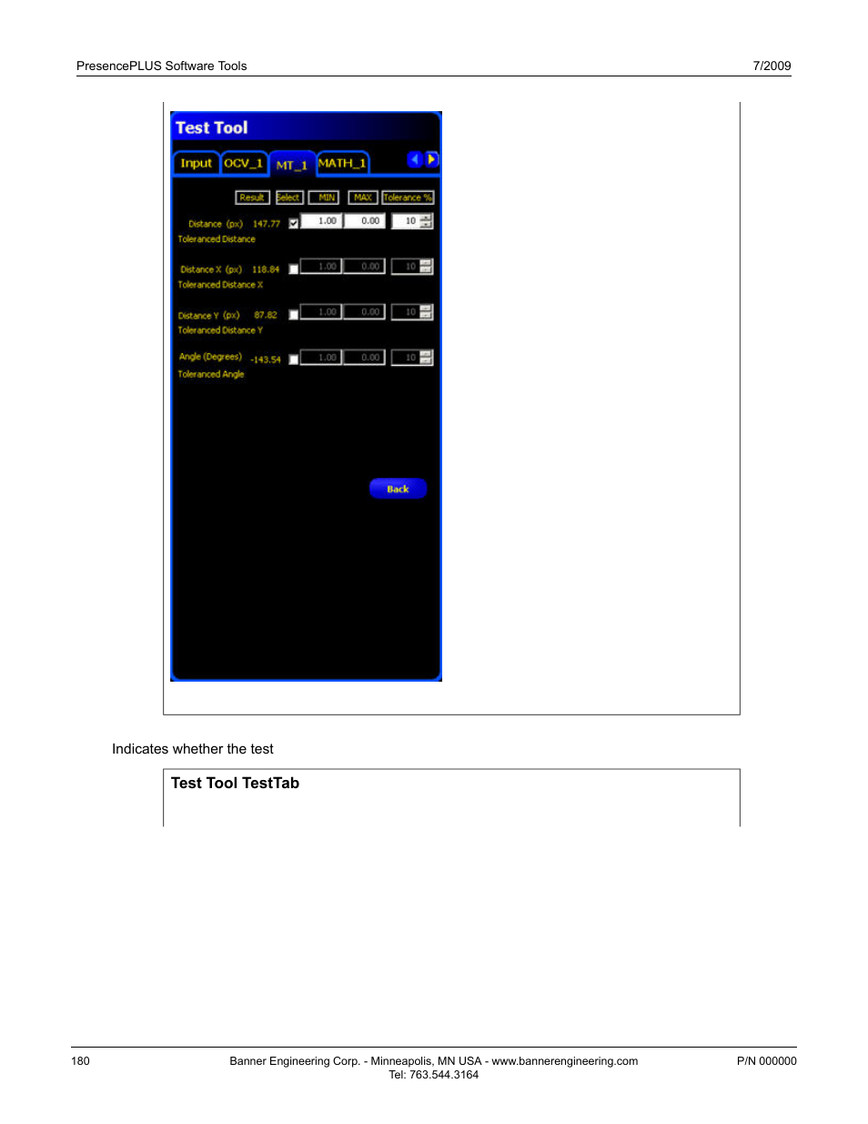 Test tool test tab | Banner PresencePLUS P4 Series User Manual | Page 180 / 254