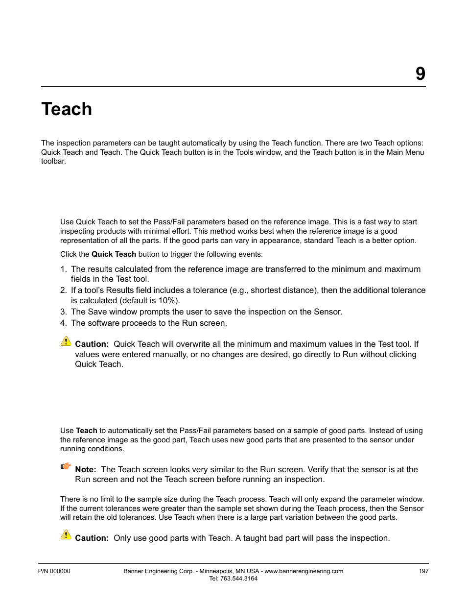 Teach, 1 quick teach, 2 teach | 1 quick teach 9.2 teach, 9teach | Banner PresencePLUS P4 Series User Manual | Page 197 / 254