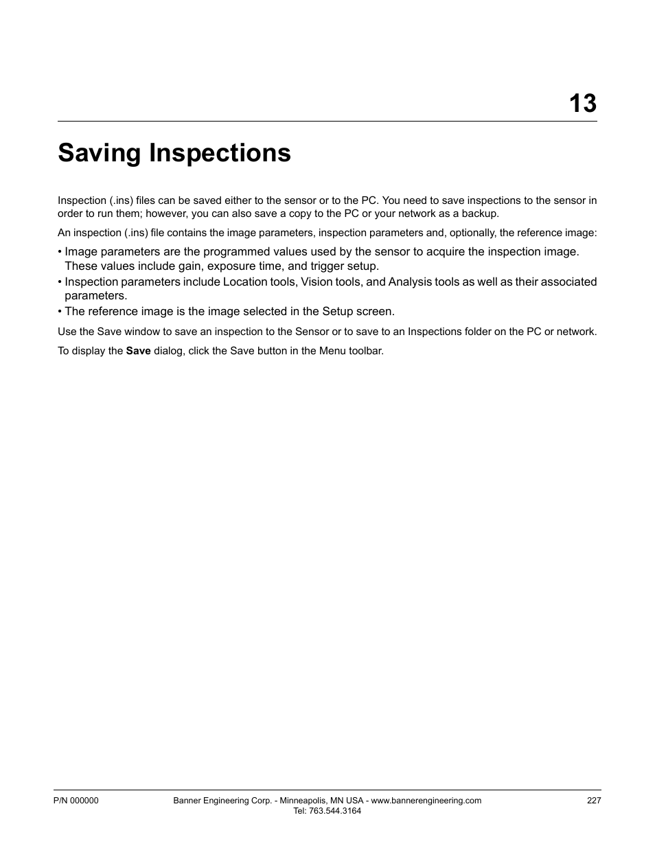 Saving inspections, 13 saving inspections | Banner PresencePLUS P4 Series User Manual | Page 227 / 254