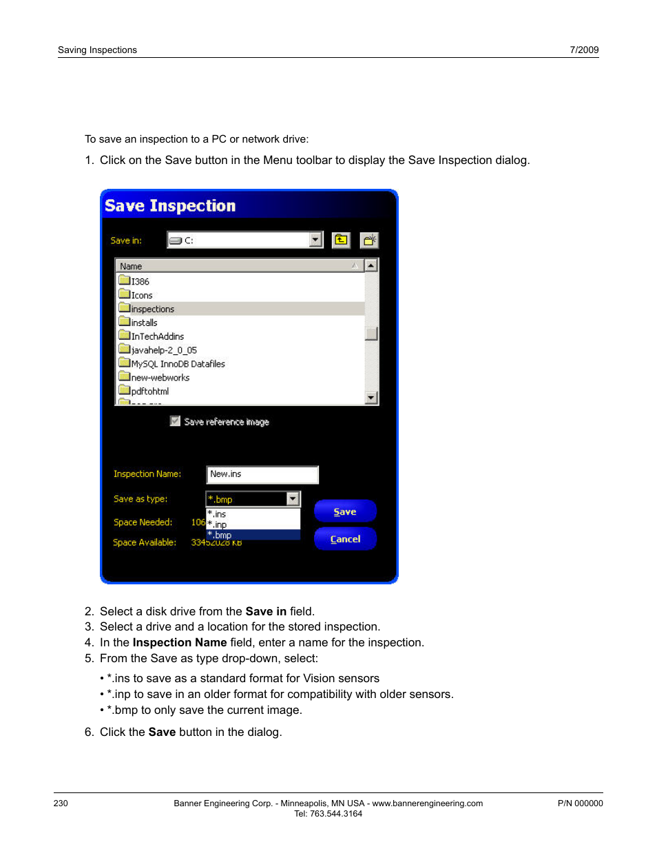 2 saving inspections to a pc or network drive | Banner PresencePLUS P4 Series User Manual | Page 230 / 254