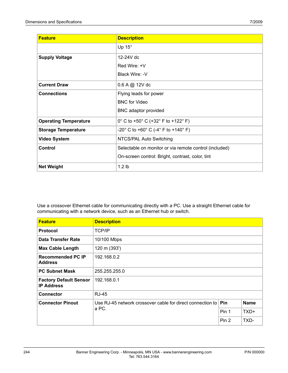 5 ethernet communication specifications | Banner PresencePLUS P4 Series User Manual | Page 244 / 254