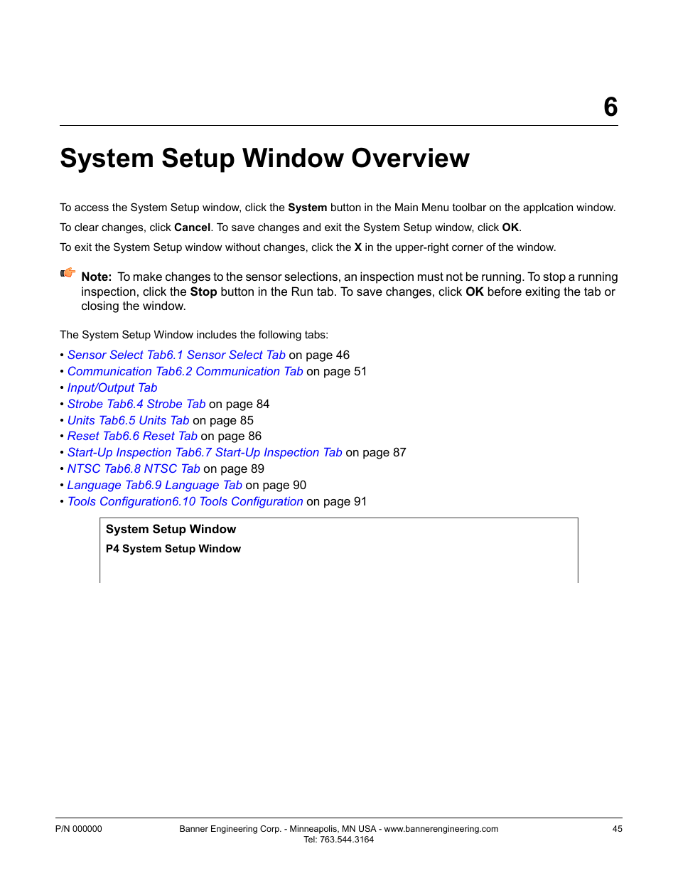 System setup window overview, 6system setup window overview | Banner PresencePLUS P4 Series User Manual | Page 45 / 254