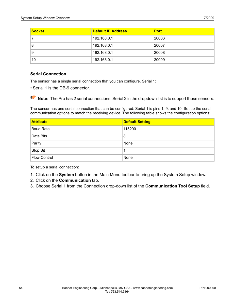 Serial connection | Banner PresencePLUS P4 Series User Manual | Page 54 / 254