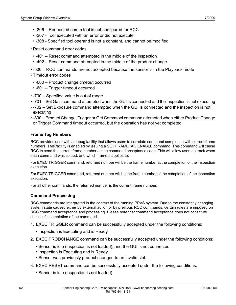Frame tag numbers, Command processing | Banner PresencePLUS P4 Series User Manual | Page 62 / 254