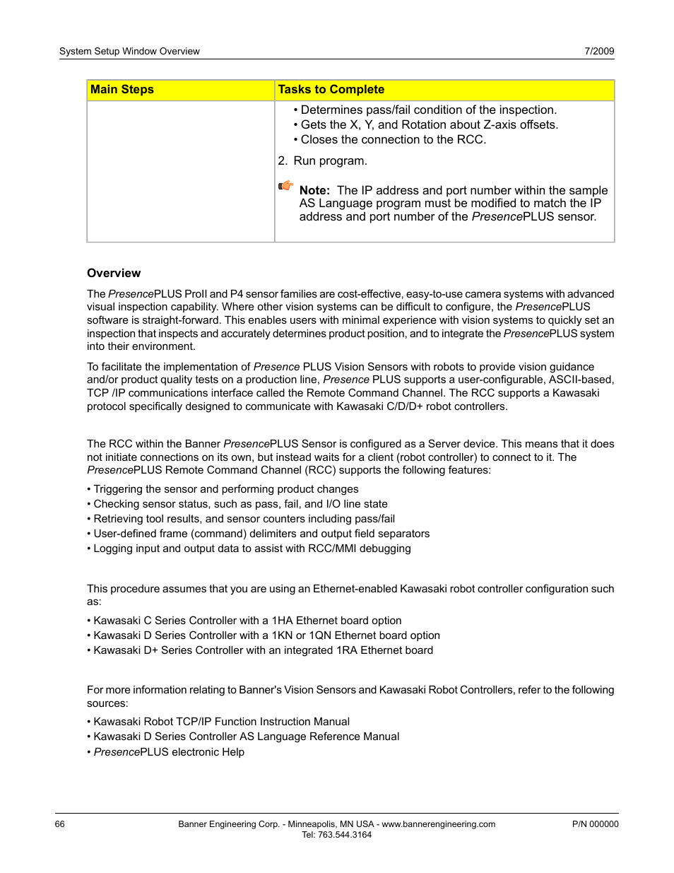Overview, Summary of remote command channel features, Prerequisites — kawasaki robot | Related documentation | Banner PresencePLUS P4 Series User Manual | Page 66 / 254
