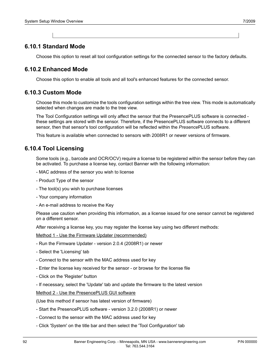 1 standard mode, 2 enhanced mode, 3 custom mode | 4 tool licensing | Banner PresencePLUS P4 Series User Manual | Page 92 / 254