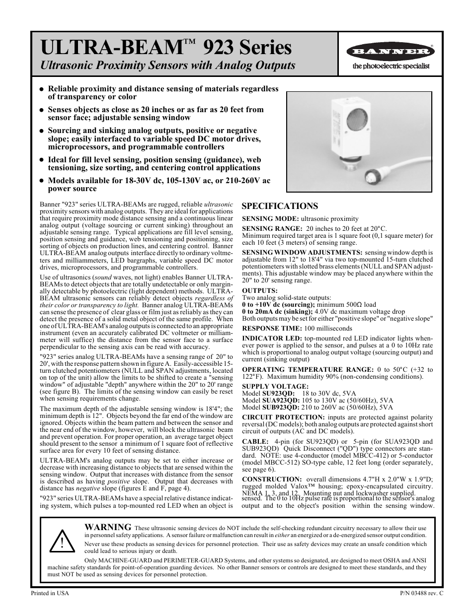 Banner U-GAGE ULTRA-BEAM Series User Manual | 7 pages