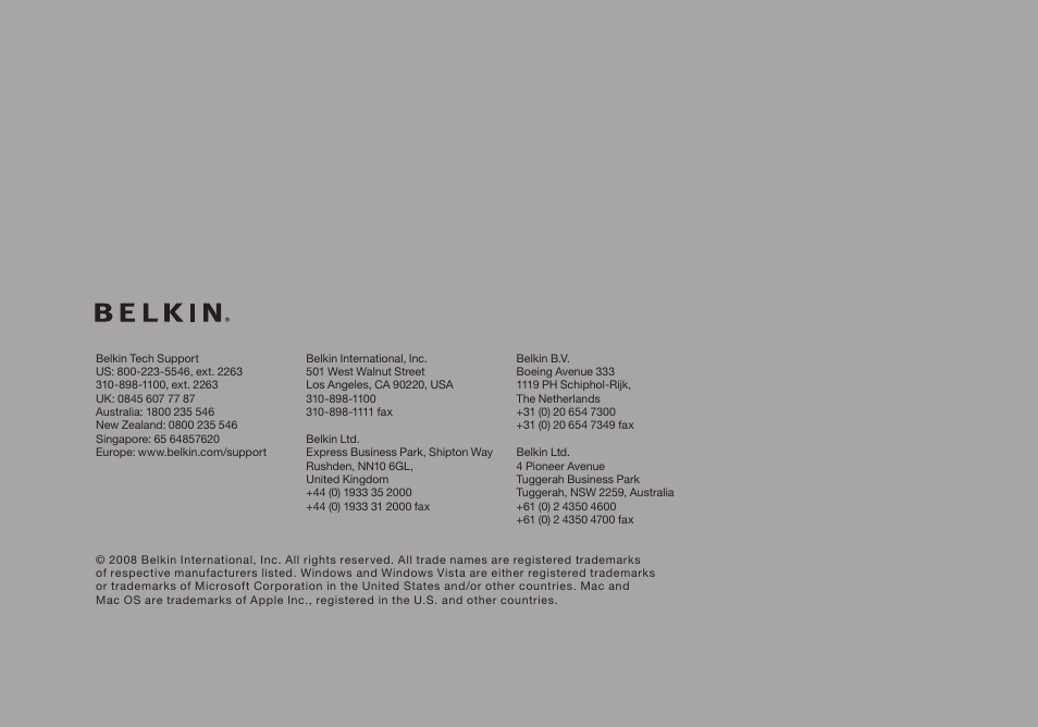 Belkin F8GFPC200 User Manual | Page 20 / 20