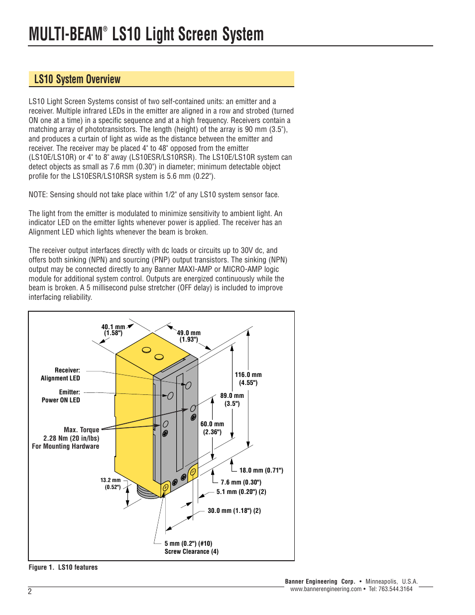 Multi-beam, Ls10 light screen system, Ls10 system overview | Banner LS10 Series User Manual | Page 2 / 6