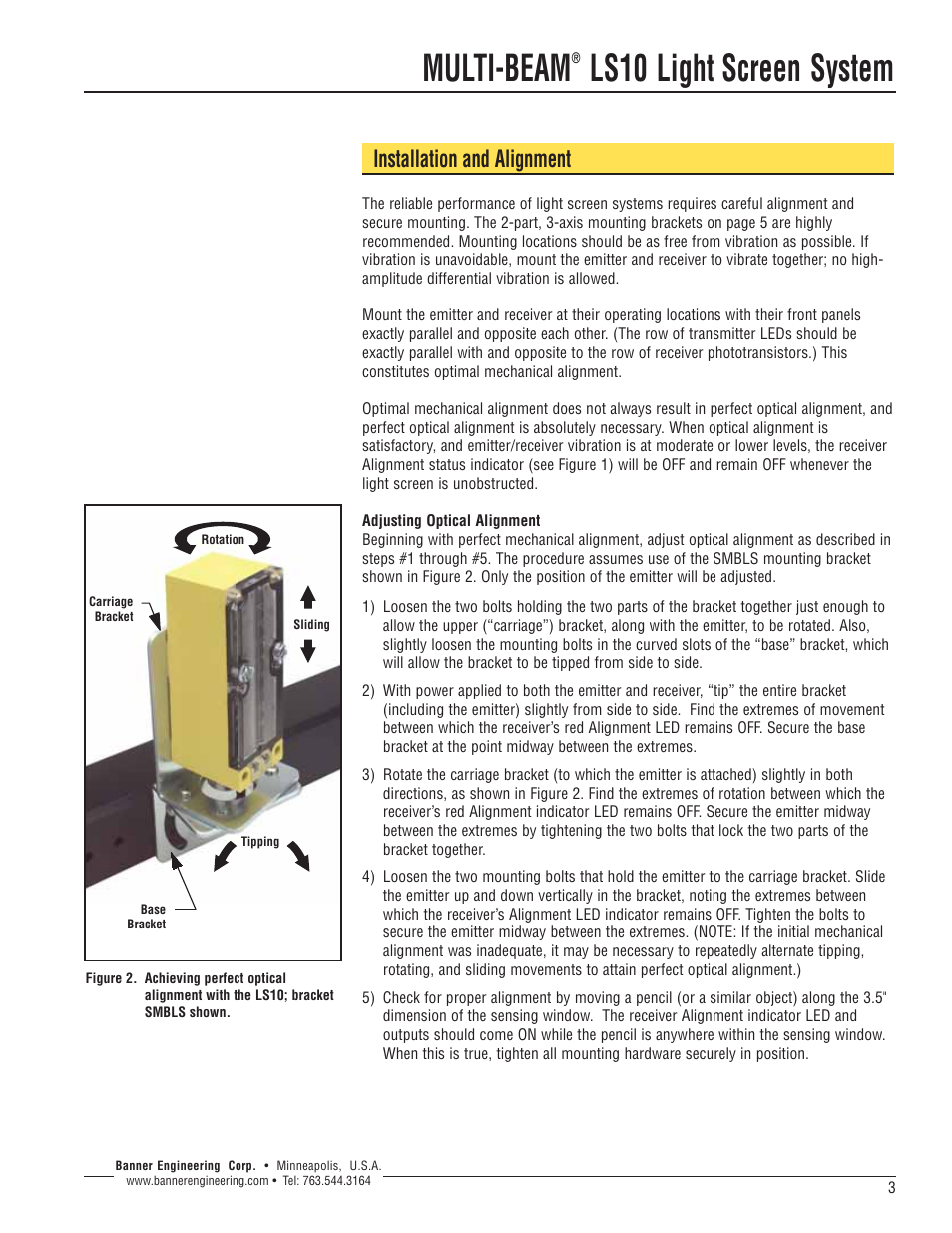 Multi-beam, Ls10 light screen system, Installation and alignment | Banner LS10 Series User Manual | Page 3 / 6
