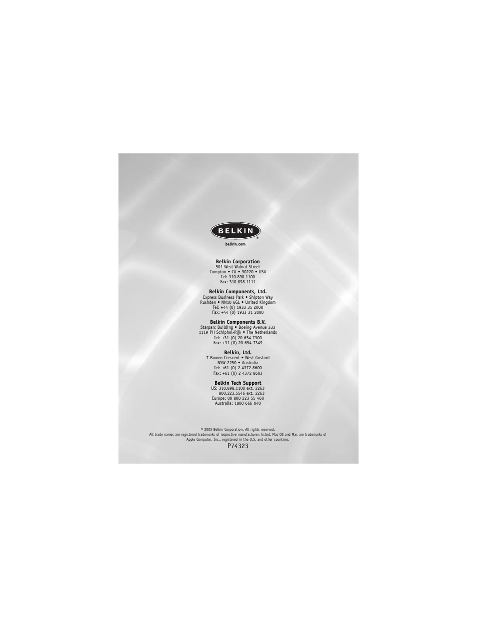 Belkin F5U210 User Manual | Page 20 / 20