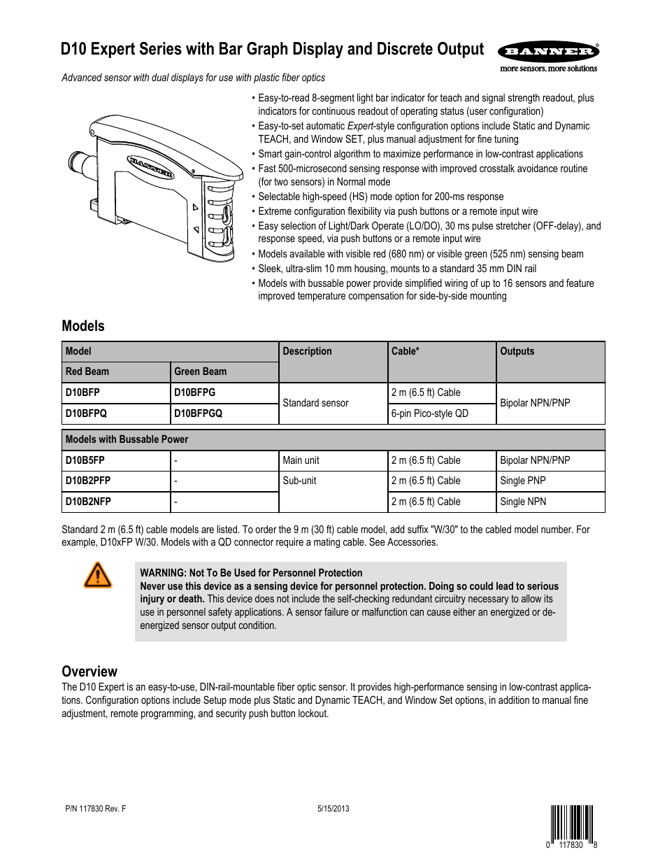 Banner D10 Series User Manual | 13 pages