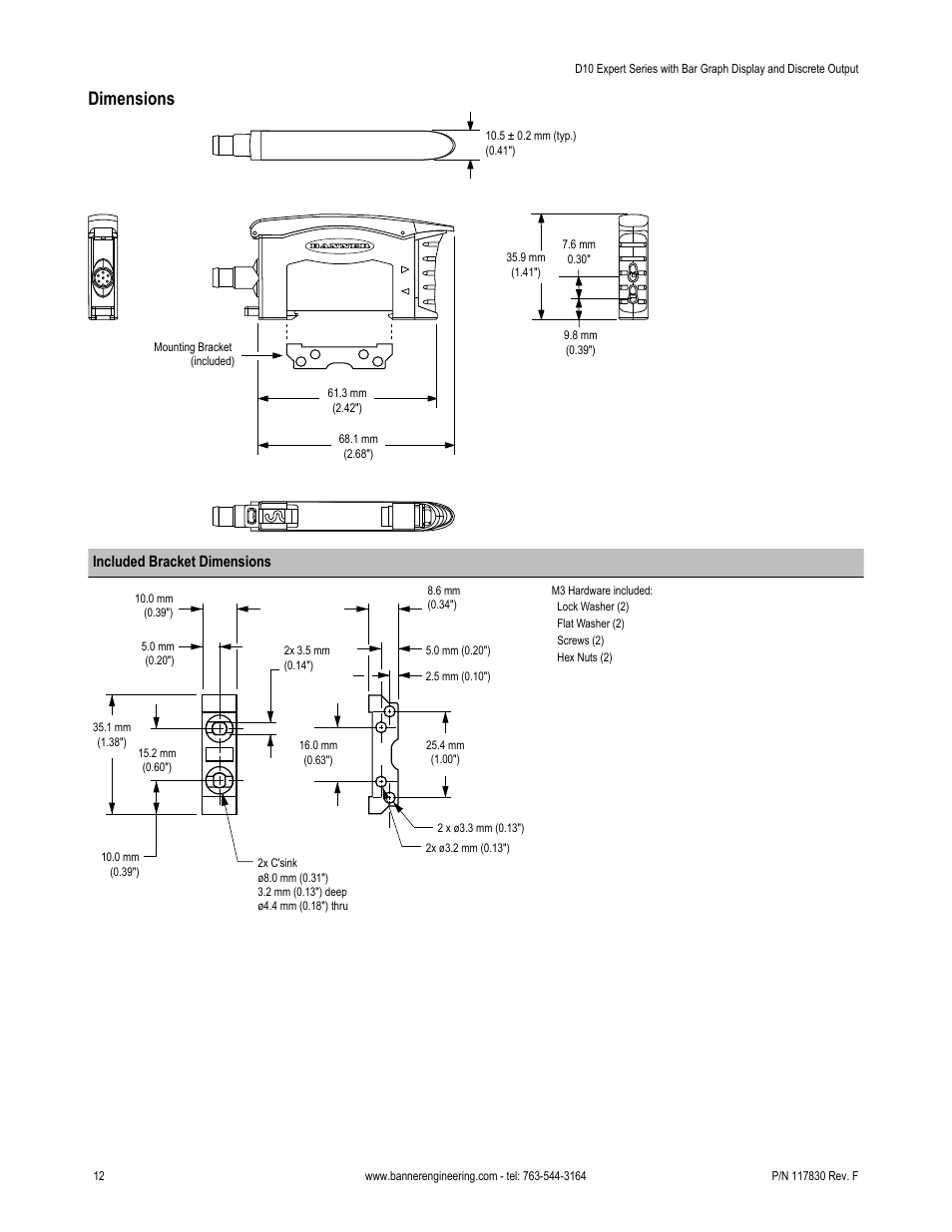 Dimensions | Banner D10 Series User Manual | Page 12 / 13